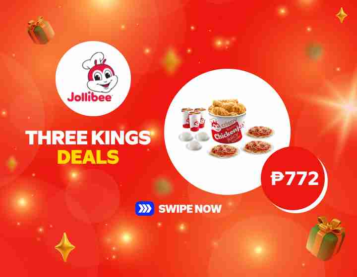 Jollibee 6 - pc. Chickenjoy w/ Rice, Jolly Spaghetti & Drinks at 772