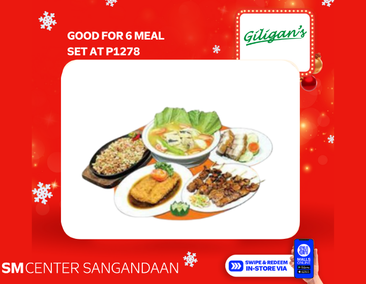 GILIGAN'S GOOD FOR 6 MEAL SET AT  P1278!