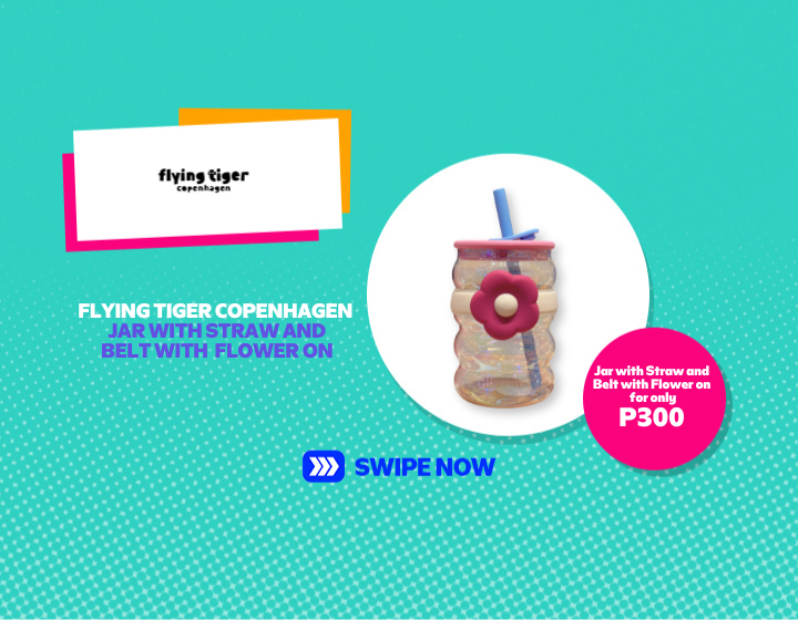 FLYING TIGER COPENHAGEN  JAR WITH STRAW AND BELT WITH  FLOWER ON FOR ONLY P300!