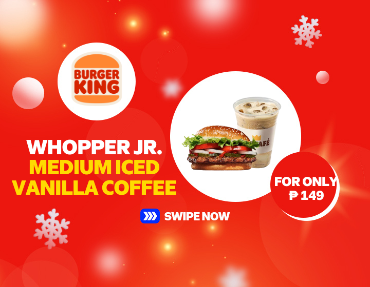 For Only  ₱149  |Burger King | Whopper Jr. & Medium Iced Vanilla Coffee