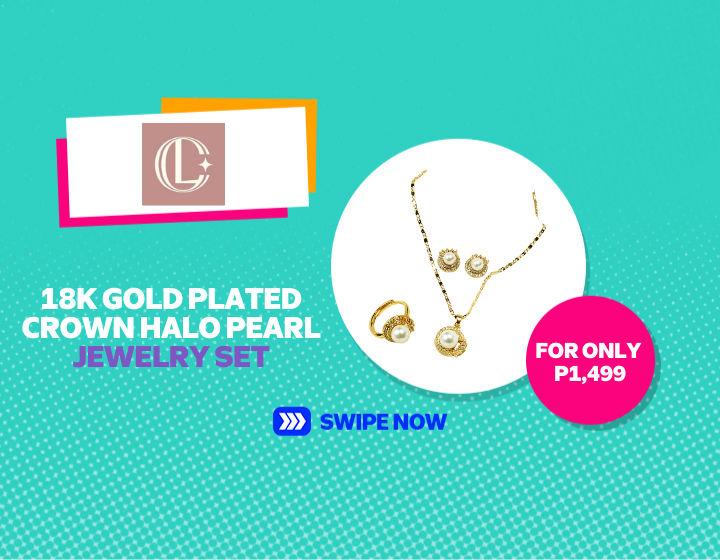 SMCK LADY CARAT 18K GOLD PLATED CROWN HALO PEARL JEWELRY SET