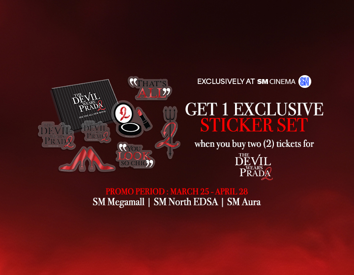 1 FREE exclusive sticker set with every purchase of 2 tickets for The Devil Wears Prada 2