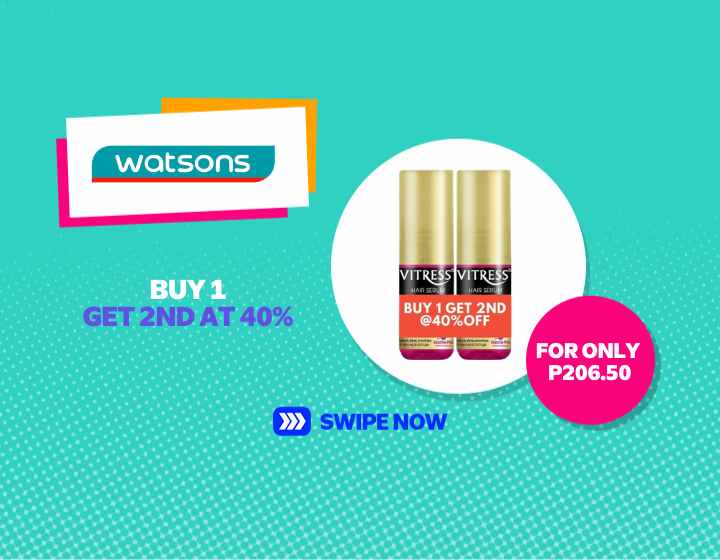 Say hello to smoother, shinier hair ✨  Grab the Vitress Keratin Serum 30ml Gift Set — Buy 1, Get the 2nd at 40% OFF for only Php 206.50! 💖  Perfect for everyday shine and frizz control. Don’t miss out!  Available now at Watsons here at SM City General Sa