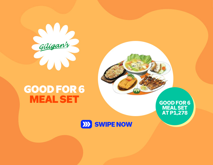 GILIGAN'S GOOD FOR 6 MEAL SET AT  P1278!