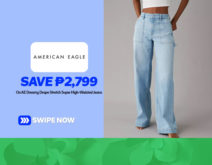 Save P2,799 on AE Dreamy Drape Stretch Super High-Waisted Baggy Wide-Leg Jean