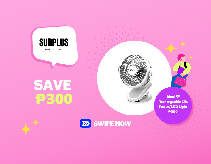 Save P300 when you buy Akari 5" Rechargeable Clip Fan w/ LED Light using your SMAC