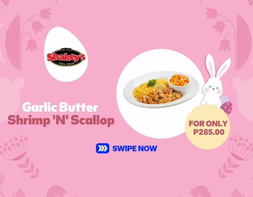Satisfy your seafood cravings 🦐✨  Garlic Butter Shrimp ‘N’ Scallop starts at ₱285—served with buttered rice and veggies 😋 Also available in Spiced Garlic Butter 🌶️  Visit Shakey’s here at SM City General Santos 🍽️