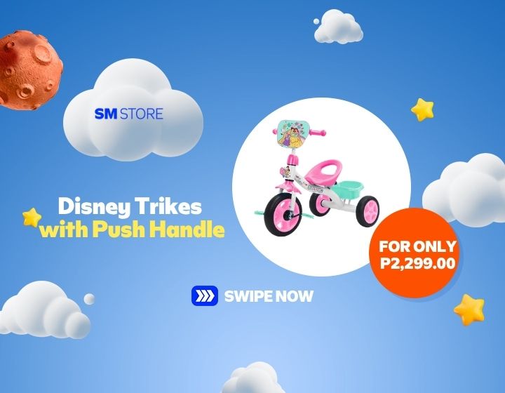 🚲✨ Disney Trikes with Push Handle for only ₱2,299!  Shop now at SM Store, SM City General Santos! 🛍️💙