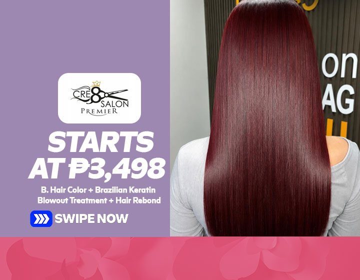 B. Hair Color + Brazilian Keratin Blowout Treatment + Hair Rebond - P3,498