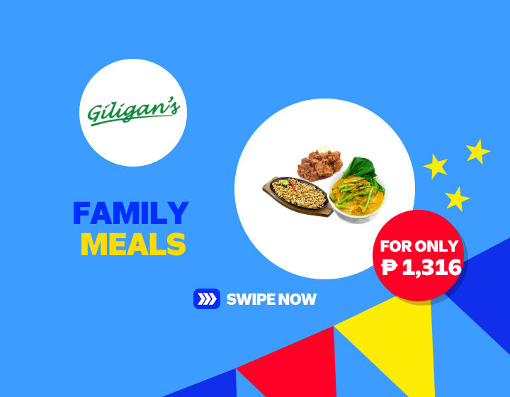 Giligan's Fried Garlic Chicken (1_2), Crunchy Pork Sisig and Kare-Kare Gulay 
