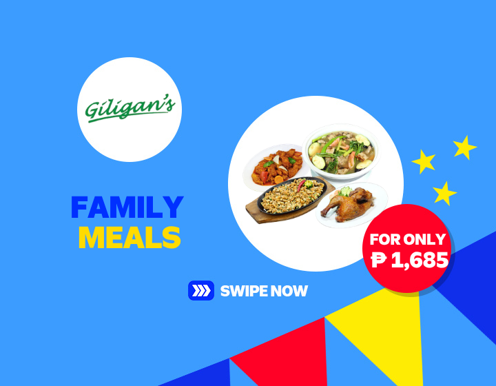 Giligan's Roasted Chicken (1_2), Sweet & Sour Fish Fillet, Crunchy Pork Sisig, and Sinigang na Inihaw na Liempo