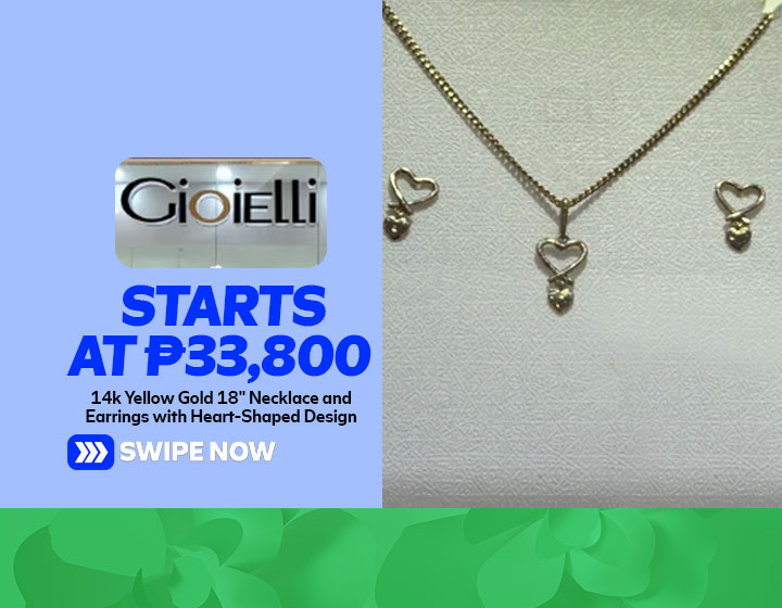 14k Yellow Gold 18" Necklace and Earrings with Heart-Shaped Design starts at P33,800