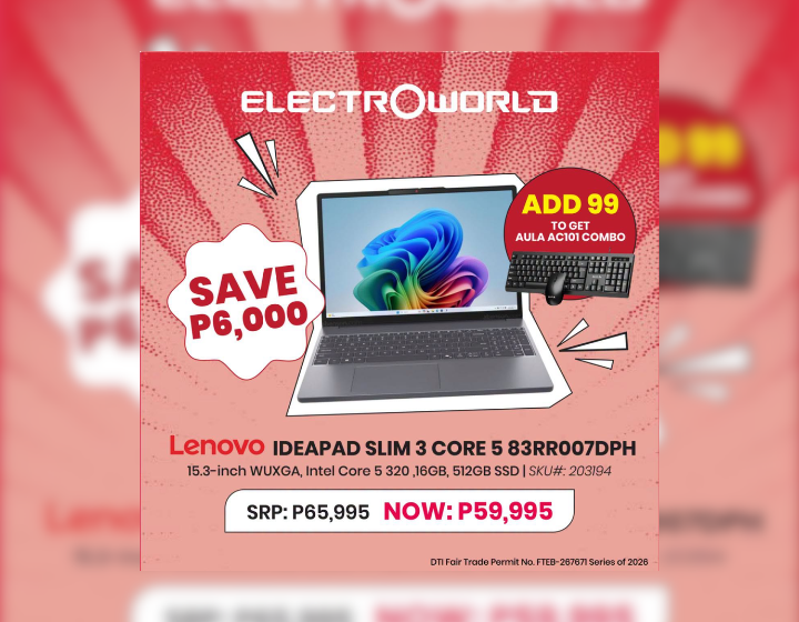 Save P6,000 on Idea pad slim 3 core 83RR007DPH