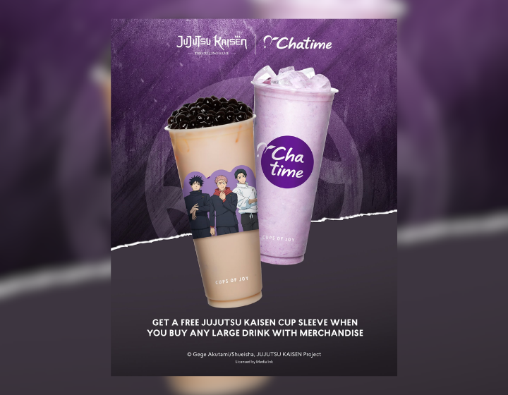 Get a FREE Jujutsu Kaisen cup sleeve with any large drink + merch purchase