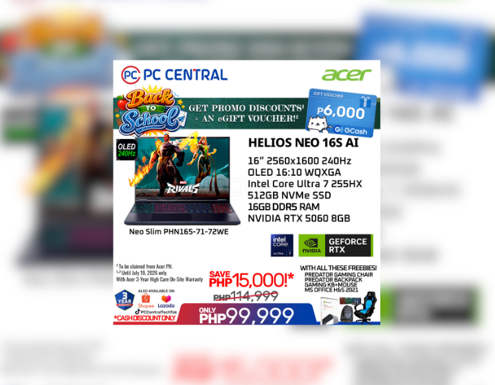 FREE P6,000 GCash eGift ACER HELIOS NEO 16S AI