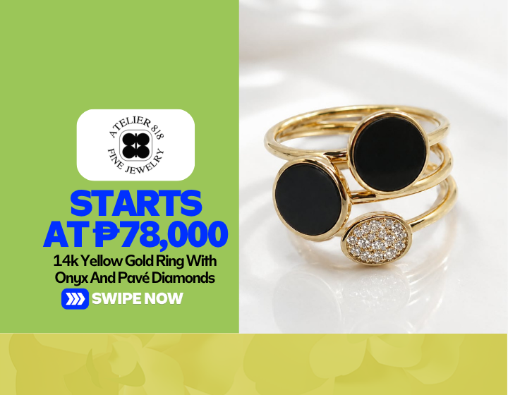 14k Yellow Gold Ring With Onyx And Pavé Diamonds Starting At P78,000