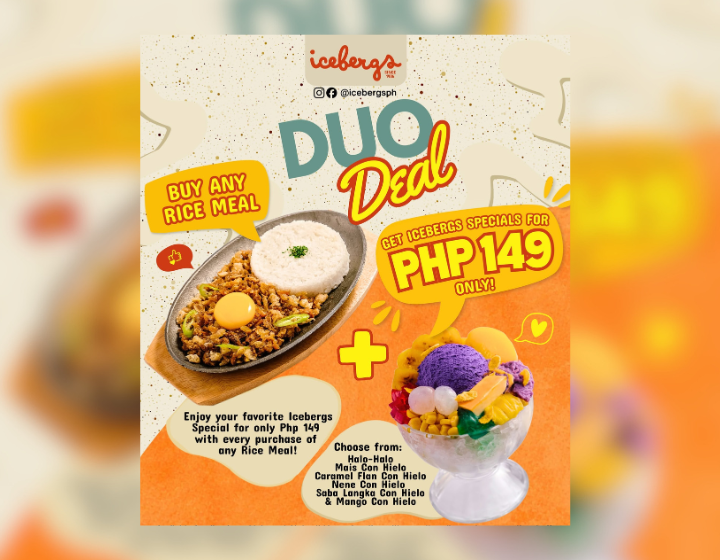 Icebergs Specials for only P149 when you buy any rice meal