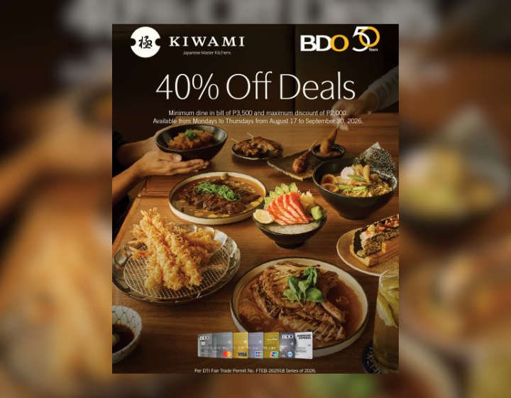 Up To 40% OFF when you pay with your BDO Gold and Elite Credit Cards