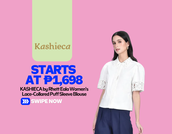 KASHIECA by Rhett Eala Women's Lace-Collared Puff Sleeve Blouse Starting At P1,698