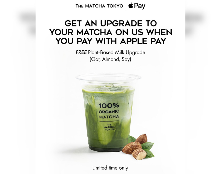 FREE Plant-Based Milk Upgrade When you Pay Using APPLE PAY