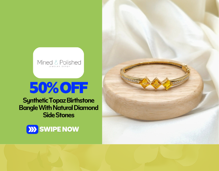 50% Off On Synthetic Topaz Birthstone Bangle With Natural Diamond Side Stones