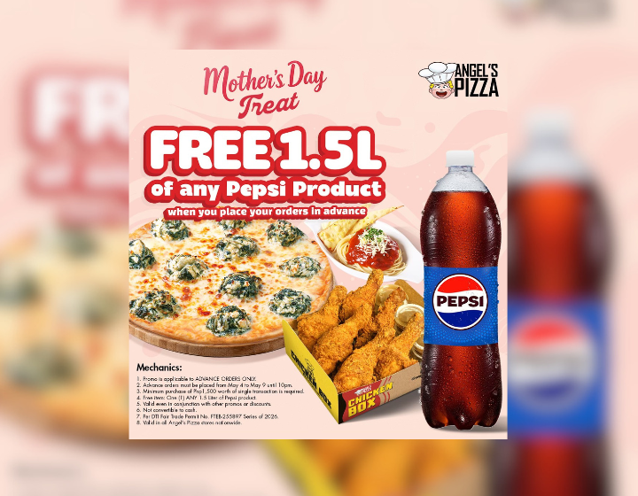 FREE 1.5L of any Pepsi product for your celebration minimum Php1,500 per transaction.