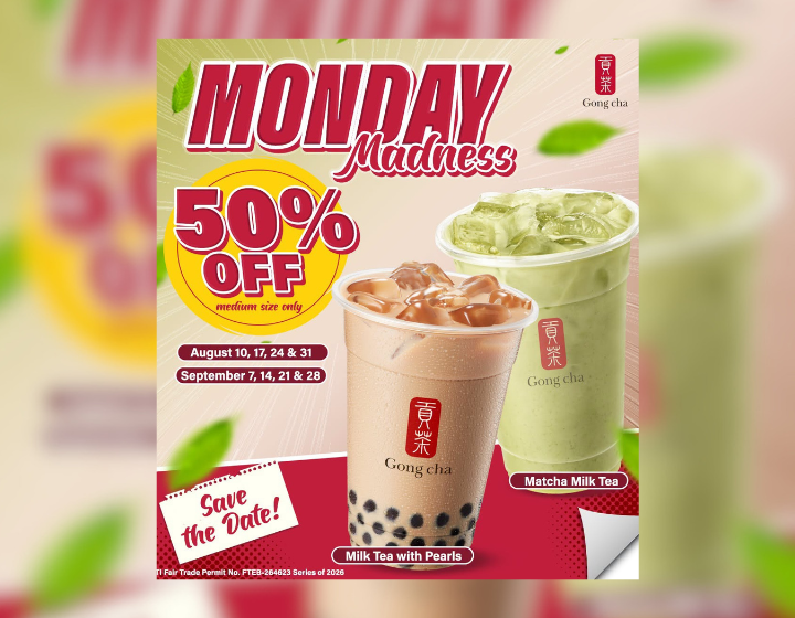 50% OFF on Medium-size Milk Tea with Pearls and Matcha Milk Tea
