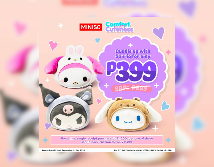 Sanrio Back Cushion For Only P399 with a minimum purchase of P1,000
