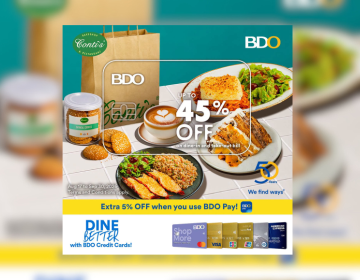  40% OFF with a minimum spend of ₱3,000 when you use your BDO Credit Card