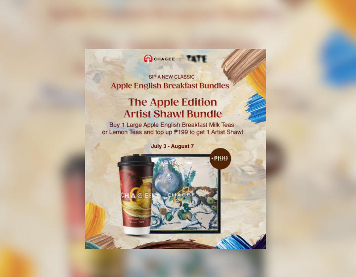 Buy 1 Large Apple English Breakfast Milk Tea or Lemon Tea and top up ₱199 to get 1 Artist Shawl