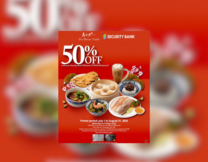 50% OFF with Security Bank Platinum or World Mastercard With a Minimum Spend P3000