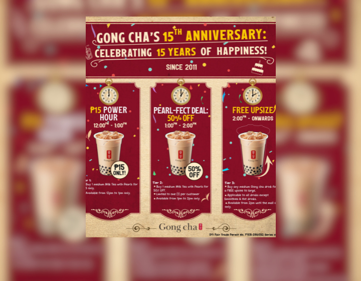 Get Gong Cha for P15 from 12pm to 1pm