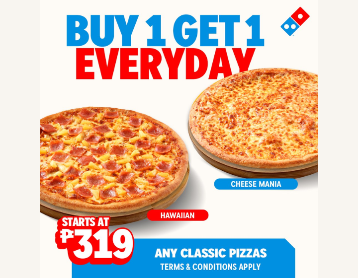 Buy 1, Get 1 FREE!  Regular Classic Pizza Starting at Php 319 – EVERYDAY Deal!