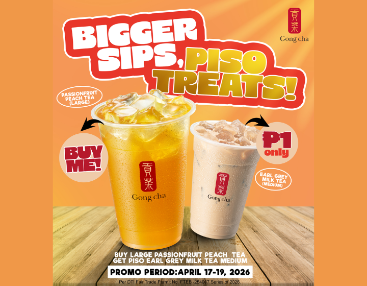 Buy a Large Passionfruit Peach Tea, Get Earl Grey Milk Tea for ₱1!