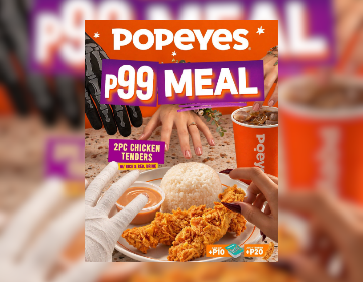 2pcs of crispy Chicken Tenders, rice, and a drink for only P99