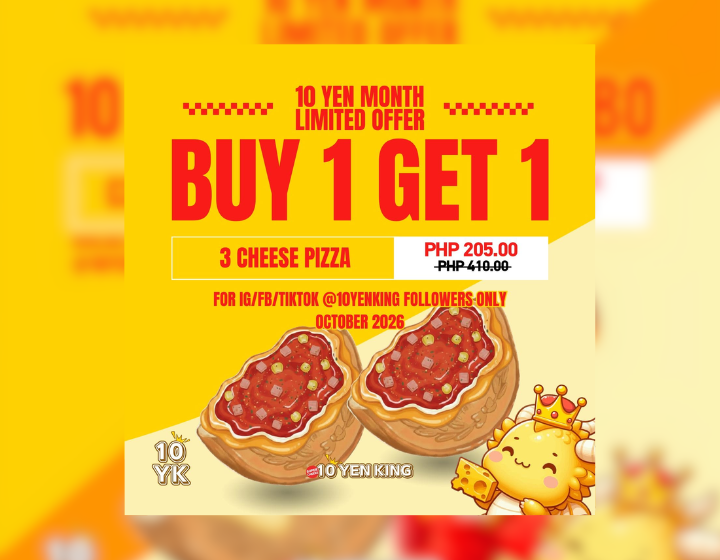 BUY 1 GET 1 3 Cheese Pizza  for only  ₱205