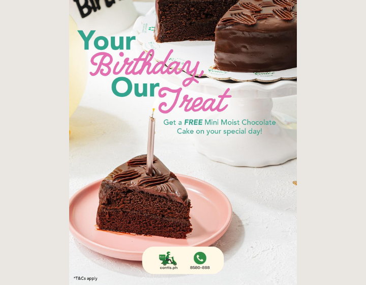 Enjoy 1 FREE whole Mini Moist Chocolate Cake