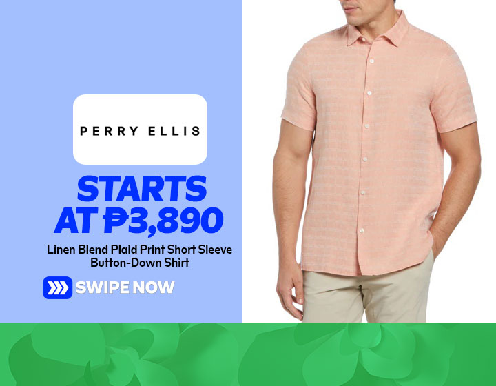 Linen Blend Plaid Print Short Sleeve Button-Down Shirt in Allure starts at P3,890