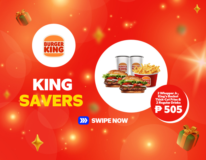 SMMR | BURGER KING | 2 WHOPPER JR., KING’S BUCKET THICK-CUT FRIES & 2 REGULAR DRINKS FOR ONLY 505