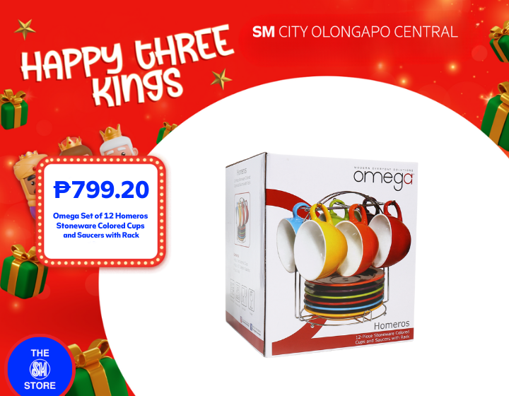 Omega Set of 12 Homeros  Stoneware Colored Cups  and Saucers with Rack